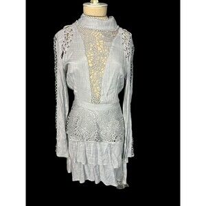 Seven Wonders Gray Boho Lagen Dress Details Crochet Corset Size 6